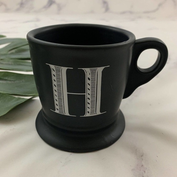 Anthropologie Monogram Retro Coffee Mug Letter Initial H Black Shave Style Cup - Picture 1 of 4